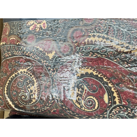 Vintage RALPH LAUREN TWIN Flat Sheet Whitbury Paisley Black Red Brown Combed - Picture 1 of 9